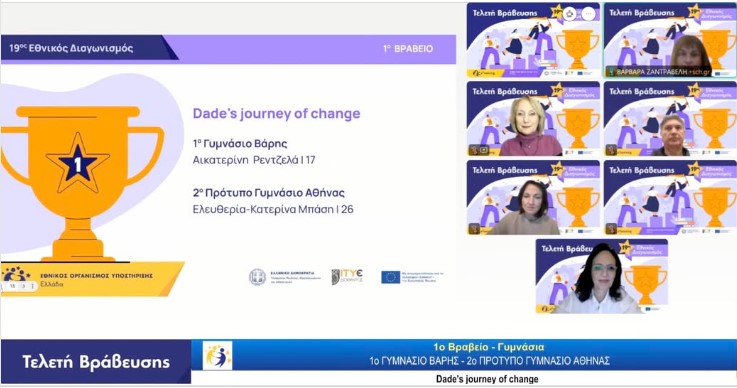 2ο Πρότυπο Γυμνάσιο Αθήνας &amp; 1ο Γυμνάσιο Βάρης νικητές του 1ου βραβείου στην κατηγορία Γυμνασίων με το έργο "Dade's journey of change" #eTwinning 📷