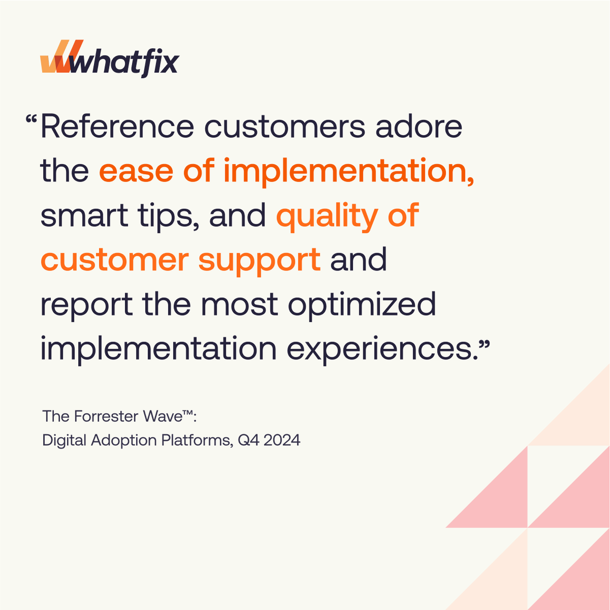 whatfix's tweet image. We are honored to be named a Leader in the Forrester Wave™: Digital Adoption Platforms, Q4 2024!
Read the full report here: bit.ly/4g5gJw6