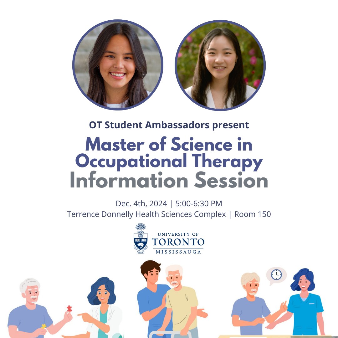 OS&OT at UofT (@osot_uoft) on Twitter photo Are you considering a career in occupational therapy? Our Student Ambassadors, Brynn and Sarah, are hosting a MScOT program information session at <a href="/UTM/">U of T Mississauga</a>.
Dec. 4, 2024 | 5:00-6:30 p.m. EST | Terrence Donnelly Health Sciences Complex
Register at tiny.cc/OT Are you considering a career in occupational therapy? Our Student Ambassadors, Brynn and Sarah, are hosting a MScOT program information session at <a href="/UTM/">U of T Mississauga</a>.
Dec. 4, 2024 | 5:00-6:30 p.m. EST | Terrence Donnelly Health Sciences Complex
Register at tiny.cc/OT