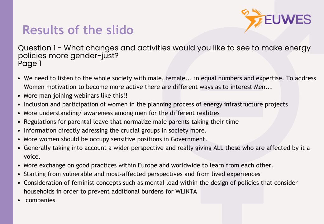 WECF_INT's tweet image. Last Wednesday, the #EUWES team had a successful online workshop, with BEE e.V., for German policymakers and energy sector stakeholders. Practical #methodologies on gender-responsive assessments and indicator development were shared here. Check the results of discussions⬇️