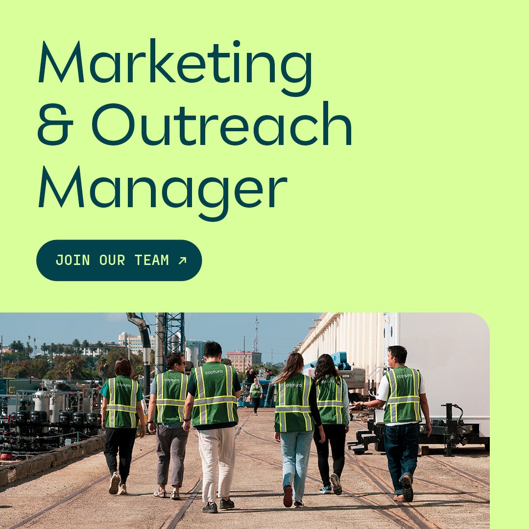 Captura is hiring a Marketing &amp; Outreach Manager to spearhead our marketing, content &amp; community engagement initiatives. Based in Pasadena, CA, this role is at the forefront of driving awareness &amp; support for our #DirectOceanCapture tech. Learn more: linkedin.com/jobs/view/4079…