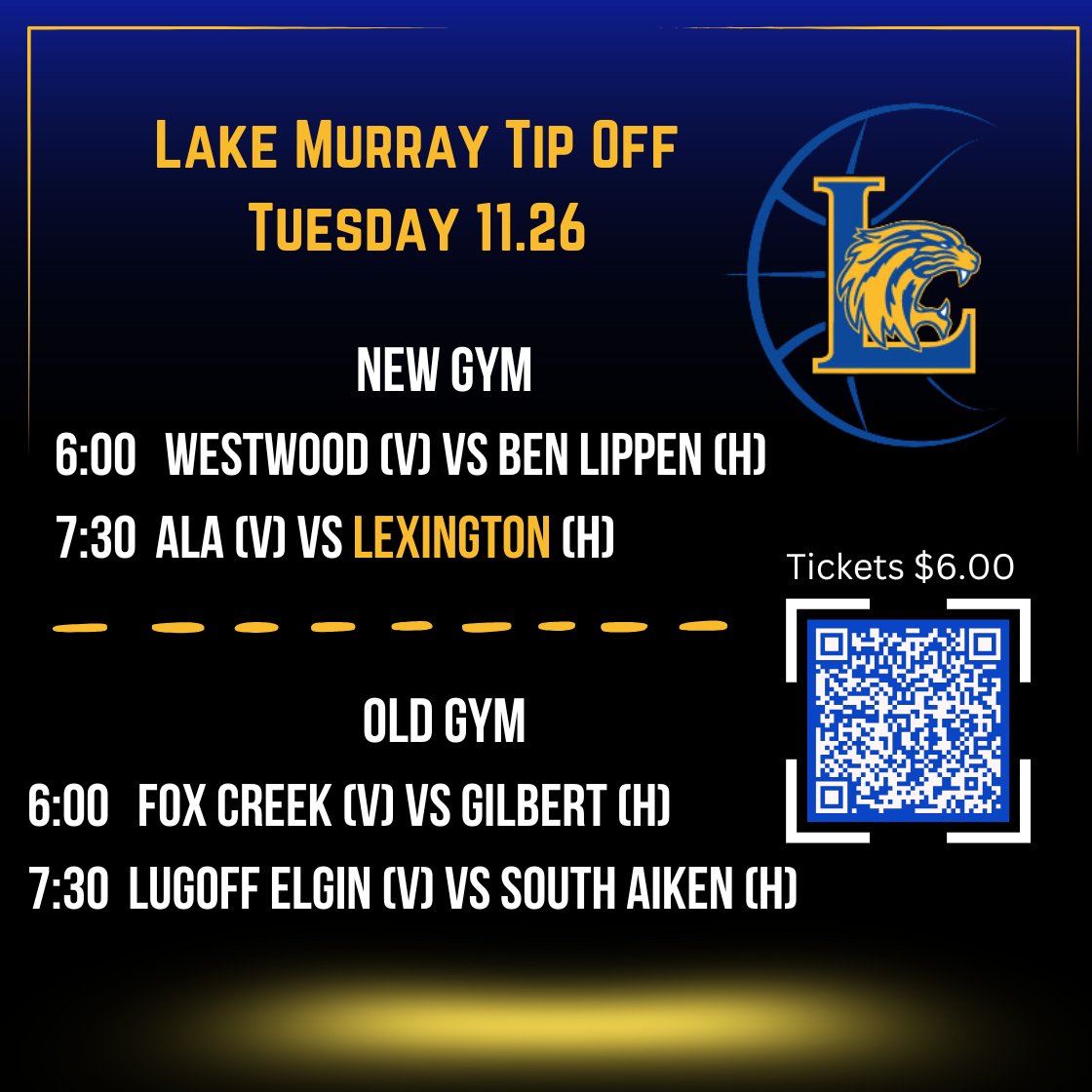 The Wildcats defeated South Aiken last night 72 - 51. Tonight they take on ALA at 7:30 in the new gym.  
Good Luck <a href="/lhsmbb/">@LHSMBB</a> !
