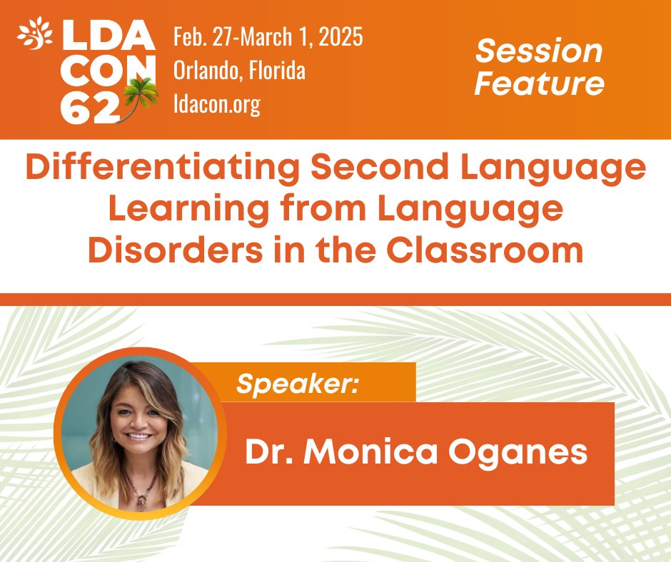 Don’t miss Dr. Monica Oganes’ #LDACON session on helping teachers to differentiate language skill deficits from true language disorders in English language learners, and how to implement evidence-based interventions for these students. See our schedule at: ldacon.org