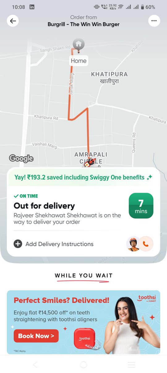 Core_hacking's tweet image. Look at this @Swiggy how they fool at 10:03PM it was showing 8mins left and at 10:08PM after 5mins it still showed 7mins left. 

Why make us fool like this ?

#onlinefood #news #swiggy #food