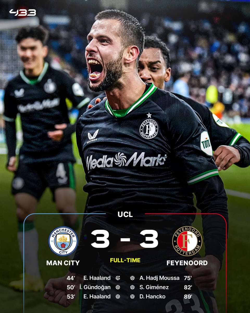 433's tweet photo. Feyenoord turn the 𝗶𝗺𝗽𝗼𝘀𝘀𝗶𝗯𝗹𝗲 into 𝗥𝗘𝗔𝗟𝗜𝗧𝗬 🫨🤯 https://t.co/UqzmbQ8yRB