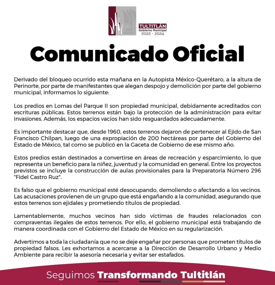 El Gobierno Municipal de Tultitlán Informa.