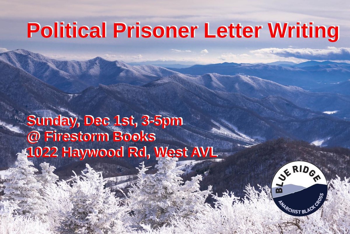 Join BRABC this coming Sunday, December 1st from 3-5pm for prisoner letter writing at <a href="/FirestormCoop/">Firestorm Books</a> in west Asheville
brabc.blackblogs.org/pplwn/