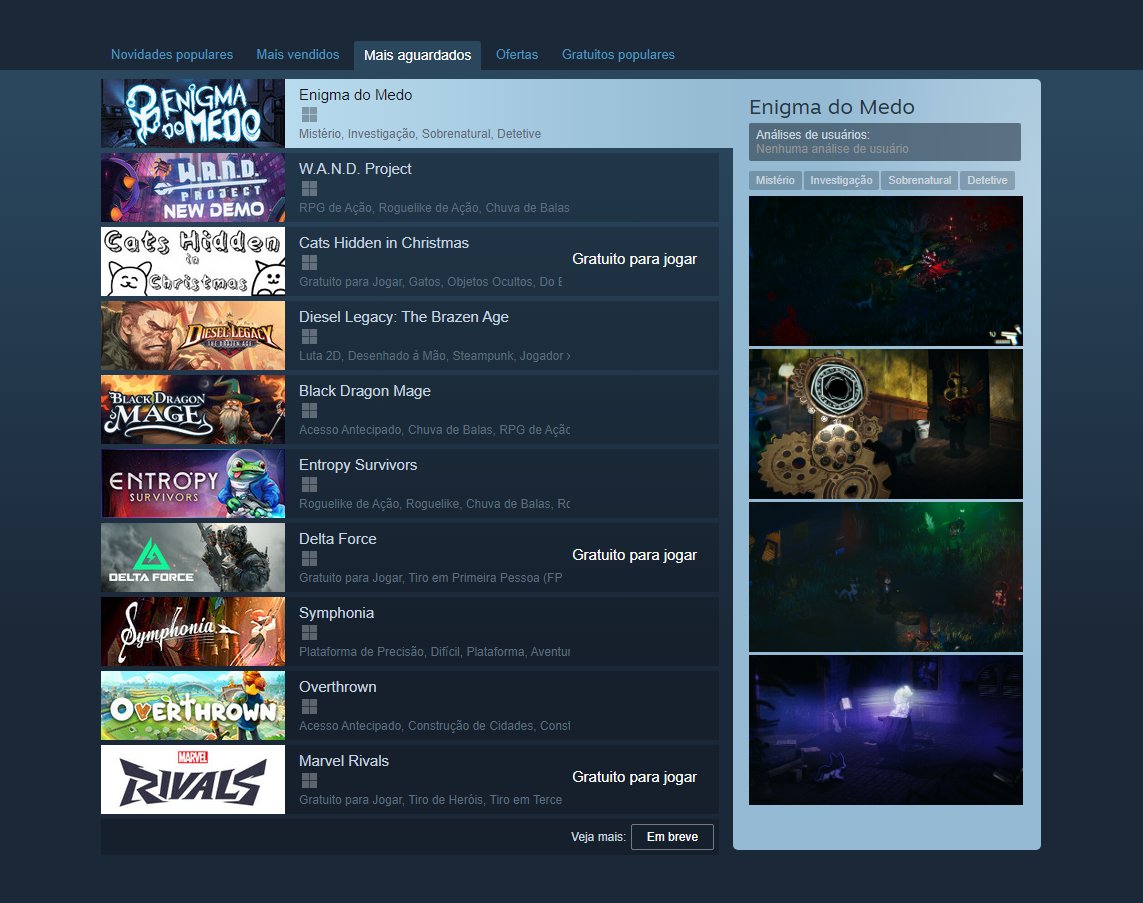 realitasnews's tweet image. Enigma do Medo está em primeiro lugar nos jogos mais aguardados da Steam! 🏆