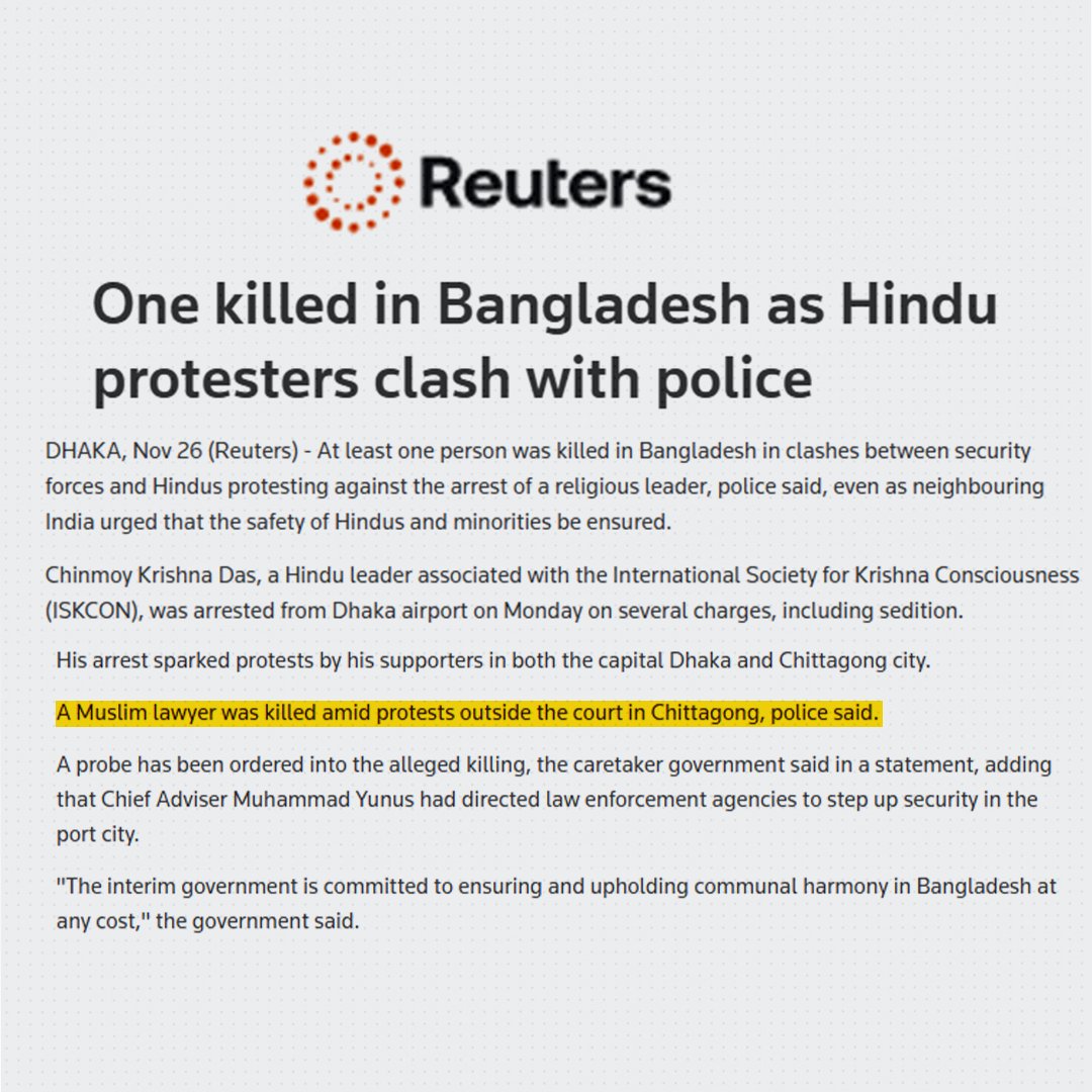 Sumon Kais (@sumonkais) on Twitter photo Dear <a href="/ReutersWorld/">Reuters World</a> shame on you.
The prosecution and Chinmoy's case was a treason case.
How did he become Chinmoy's lawyer?
you are blindly spreading Indian disinformation. Dear <a href="/ReutersWorld/">Reuters World</a> shame on you.
The prosecution and Chinmoy's case was a treason case.
How did he become Chinmoy's lawyer?
you are blindly spreading Indian disinformation.