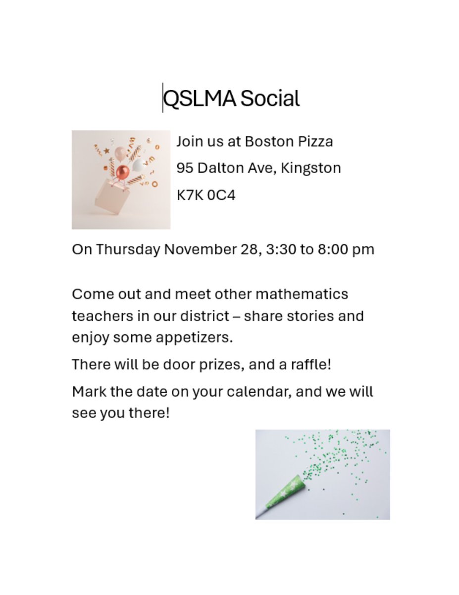 Hope to see you Thursday night! Door prizes will be drawn every hour.