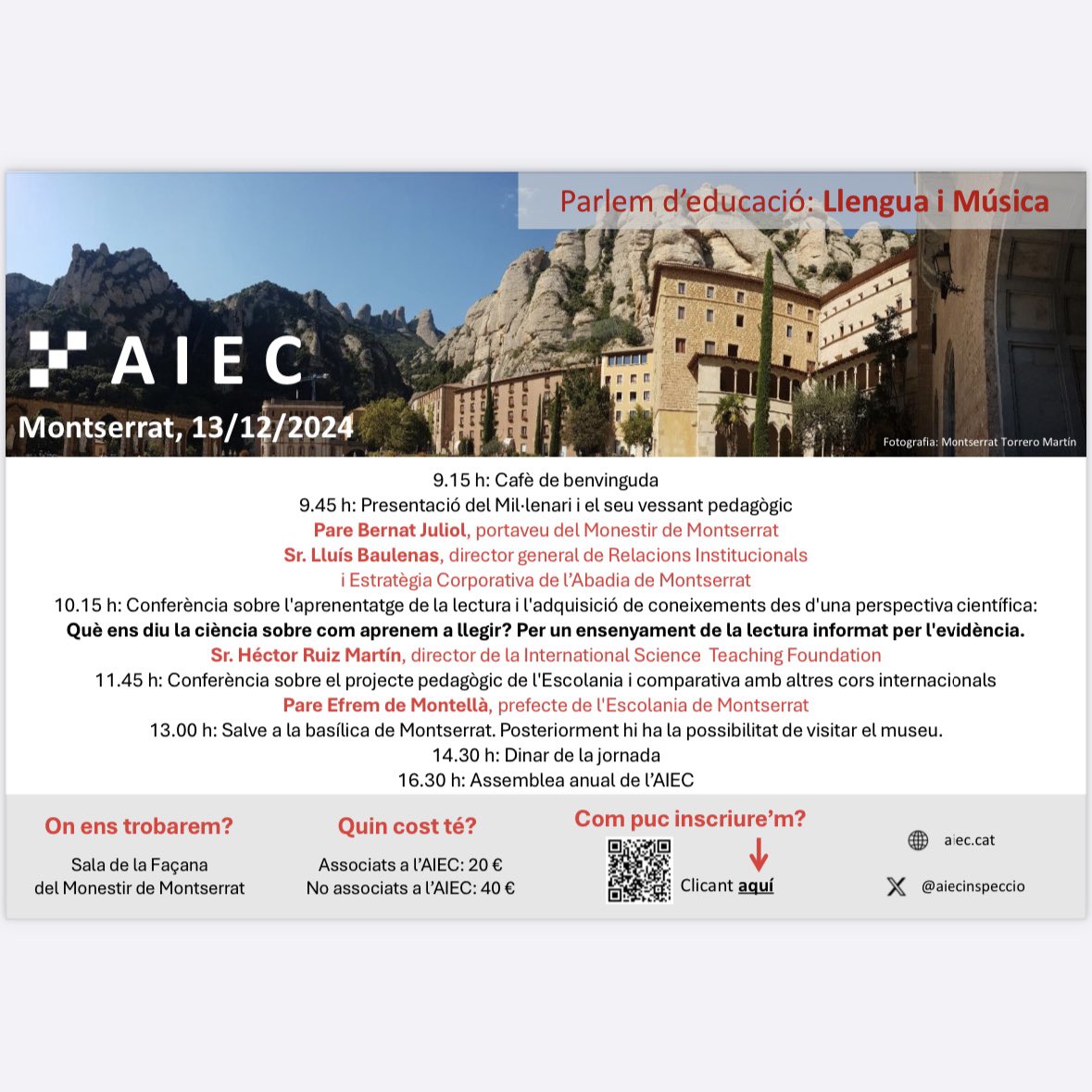 Jornada a Montserrat. Parlem d’educació: Llengua i Música. 

INSCRIPCIONS OBERTES!