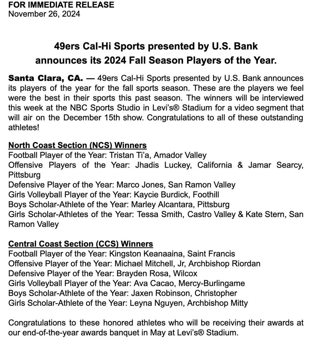 Blessed to receive CCS defensive of player of the year from Cal-Hi Sports, AGTG! 🙏🏼💯