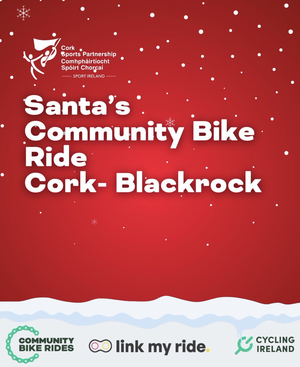 Cork Sports Partnership (@corksports) on Twitter photo ๐คฉโจ Santa Community Bike Ride Blackrock ๐
๐ผ๐
๐ฒ Open to all levels of cyclists, the ride welcomes everyone to join in the fun
๐ Sat 7th Dec
๐ Blackrock - Passage
โฐ 11.30am
โจ Free Bike Goodies
๐ฒ Sign up for free: tinyurl.com/273zjduv
#ActiveCork | <a href="/CyclingIreland/">Cycling Ireland</a> ๐คฉโจ Santa Community Bike Ride Blackrock ๐
๐ผ๐
๐ฒ Open to all levels of cyclists, the ride welcomes everyone to join in the fun
๐ Sat 7th Dec
๐ Blackrock - Passage
โฐ 11.30am
โจ Free Bike Goodies
๐ฒ Sign up for free: tinyurl.com/273zjduv
#ActiveCork | <a href="/CyclingIreland/">Cycling Ireland</a>