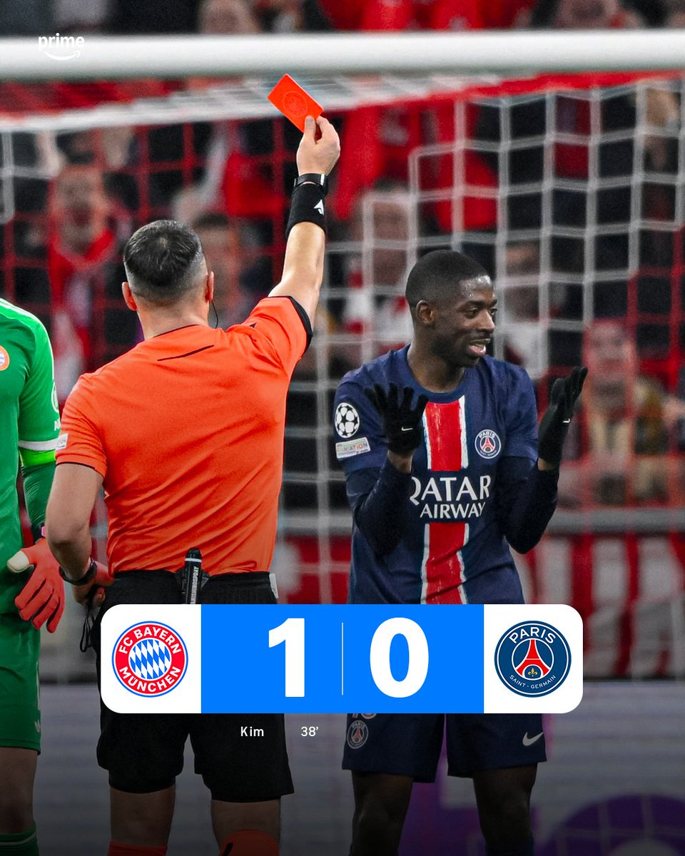 PVSportFR's tweet photo. 🥶 SOIRÉE CAUCHEMAR POUR LE PSG !

Plombés par une boulette de Safonov et le carton rouge de Dembélé, les parisiens se sont inclinés sur la pelouse du Bayern Munich 🇩🇪

Les hommes de Luis Enrique ne comptent que 4 points après 5 journées.

#BAYPSG https://t.co/MCIsaz3XAn