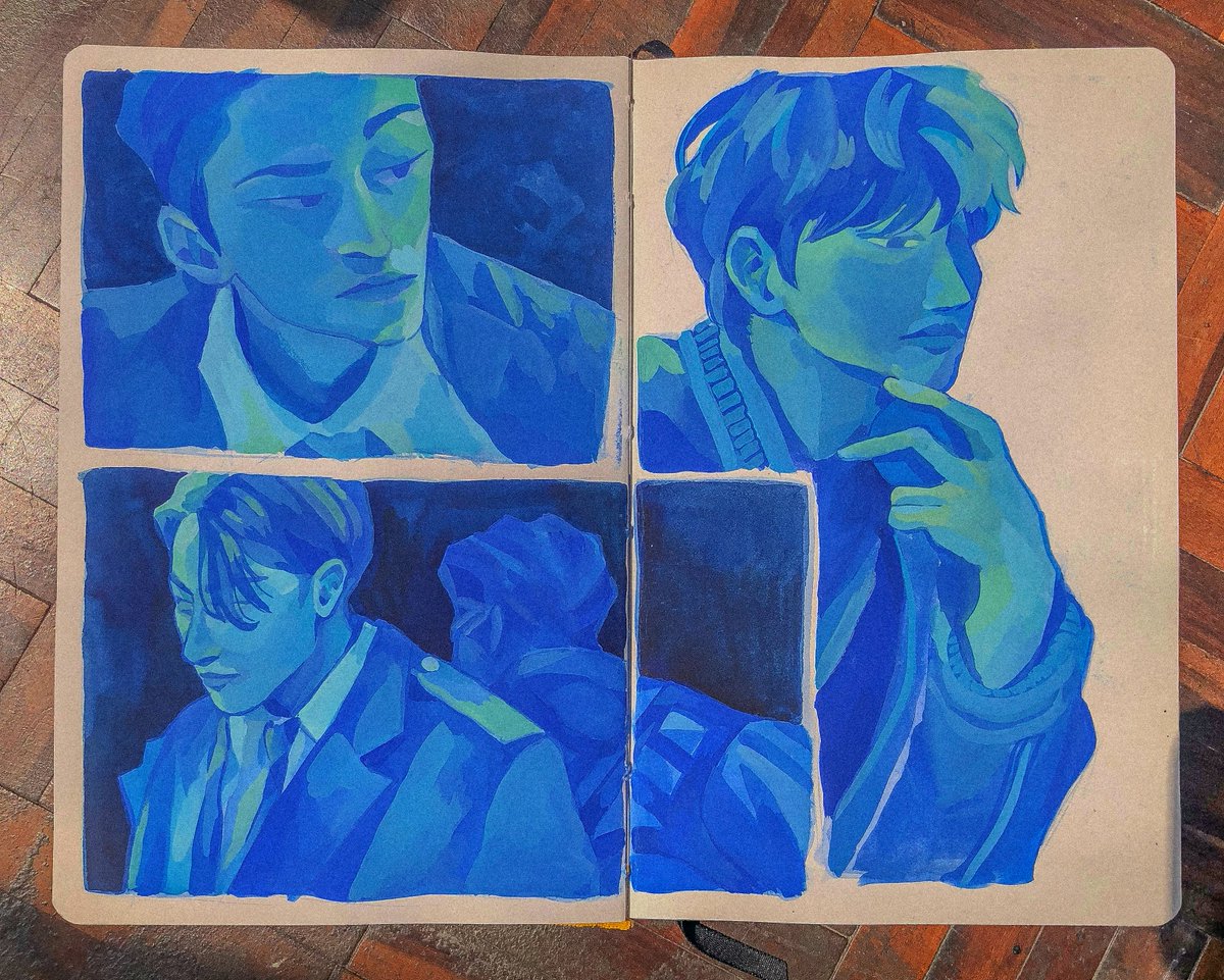 old blue gouache spreadd 🪼🫧🐬❄️🫧