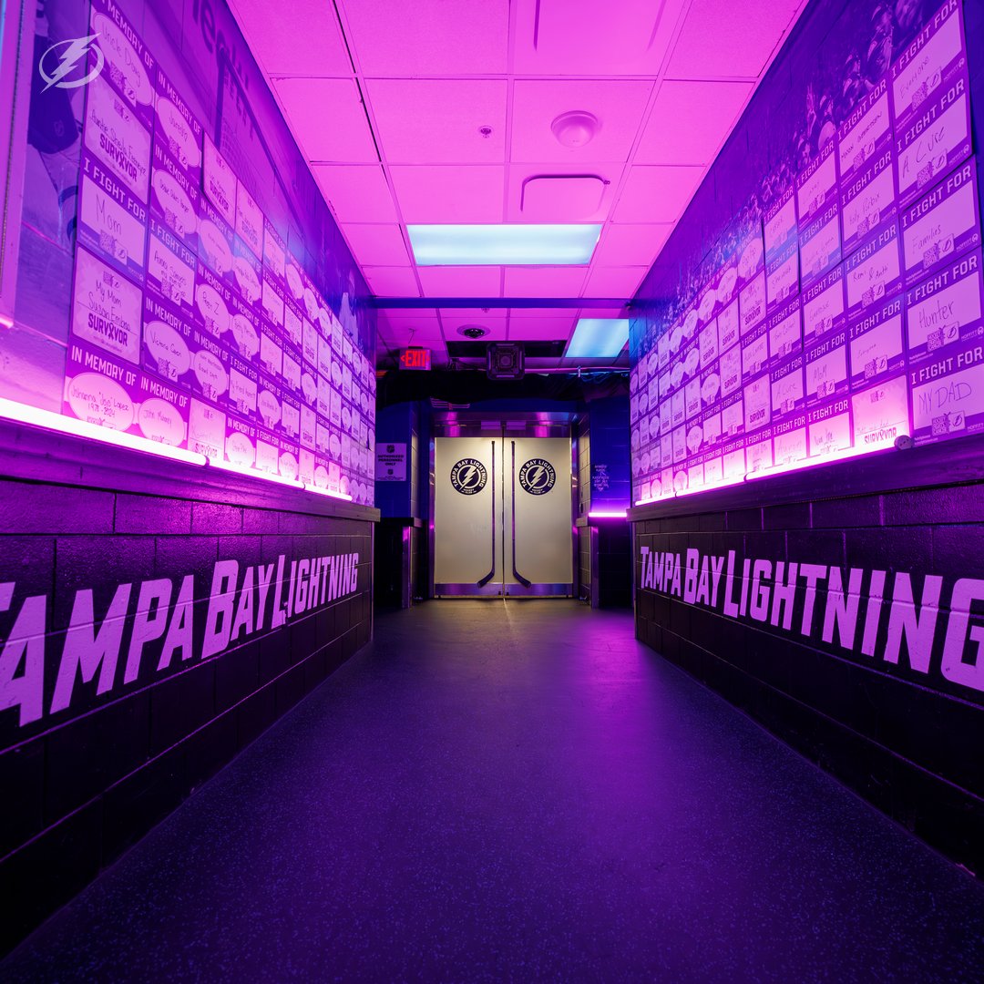 “Inside the arena, the halls leading out of the locker room were lined with their traditional Hockey Fights Cancer cards, the individual and personal tributes honoring those impacted.”

Sights and sounds from #BoltsFightCancer: tbl.co/sights-sounds-…