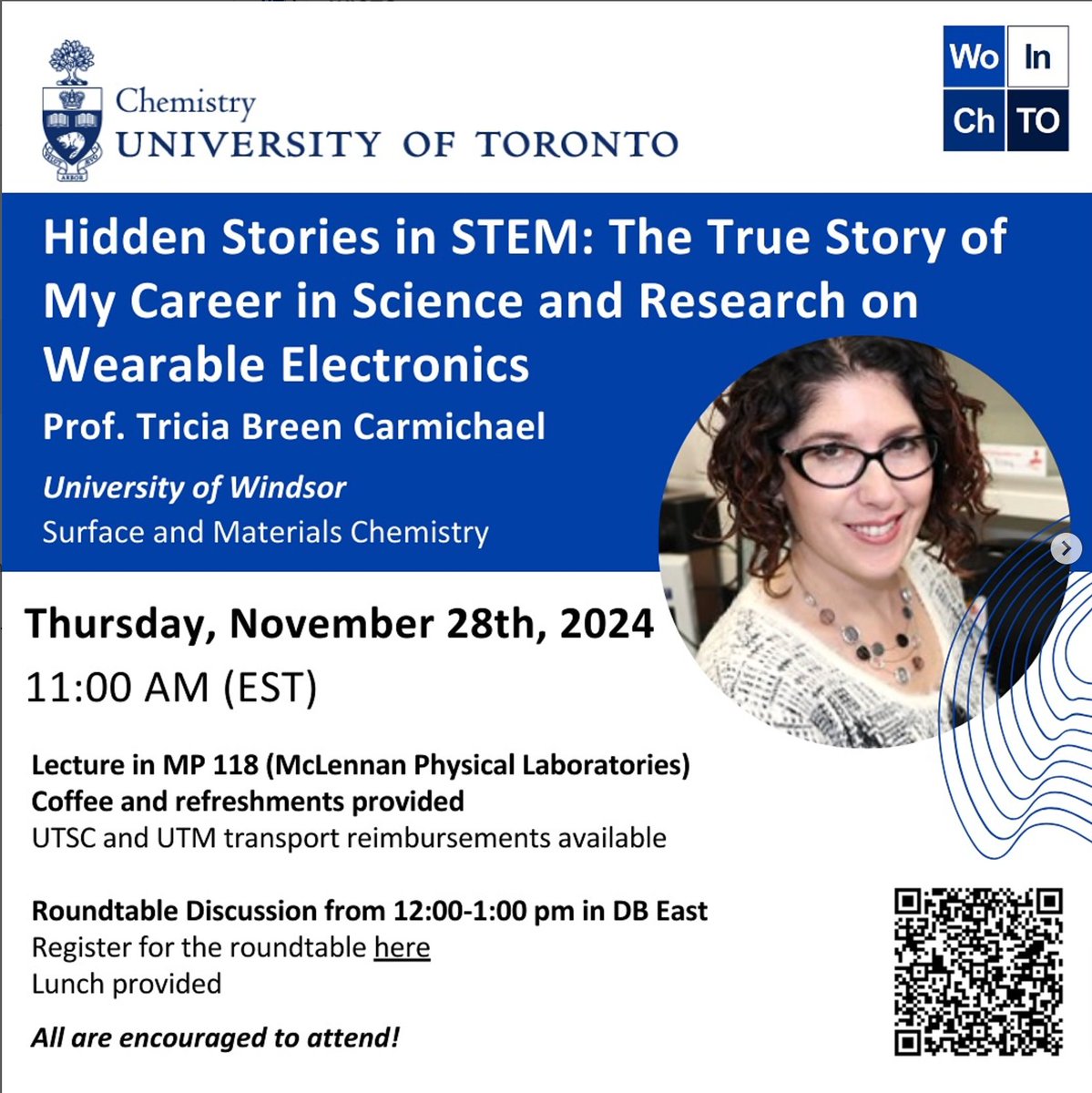 Chemistry at UofT (@chemuoft) on Twitter photo Tricia Breen Carmichael from the University of Windsor is speaking Thursday November 28th at 11am in McLennan Physical Laboratories, room 118
If you are interested in coming to the round table discussion, contact <a href="/WIC_Toronto/">Working towards Inclusivity in Chemistry Toronto</a> for more details! Tricia Breen Carmichael from the University of Windsor is speaking Thursday November 28th at 11am in McLennan Physical Laboratories, room 118
If you are interested in coming to the round table discussion, contact <a href="/WIC_Toronto/">Working towards Inclusivity in Chemistry Toronto</a> for more details!
