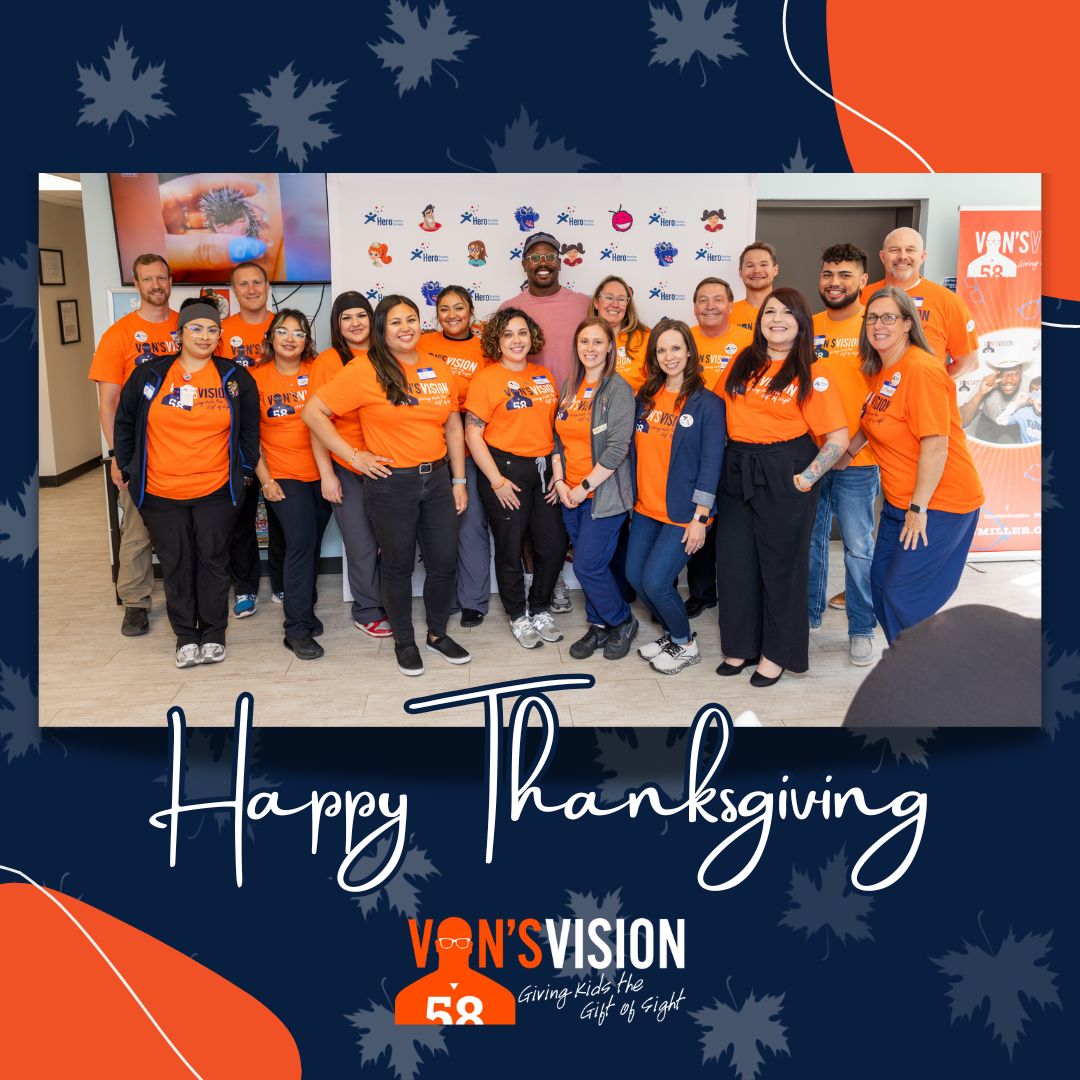 Happy Thanksgiving from Von's Vision! We're so grateful to provide children and students with the gift of sight.👓Thank you for helping us make a difference! <a href="/VonMiller/">Von Miller</a> #Thanksgiving #VonsVision #Gratitude