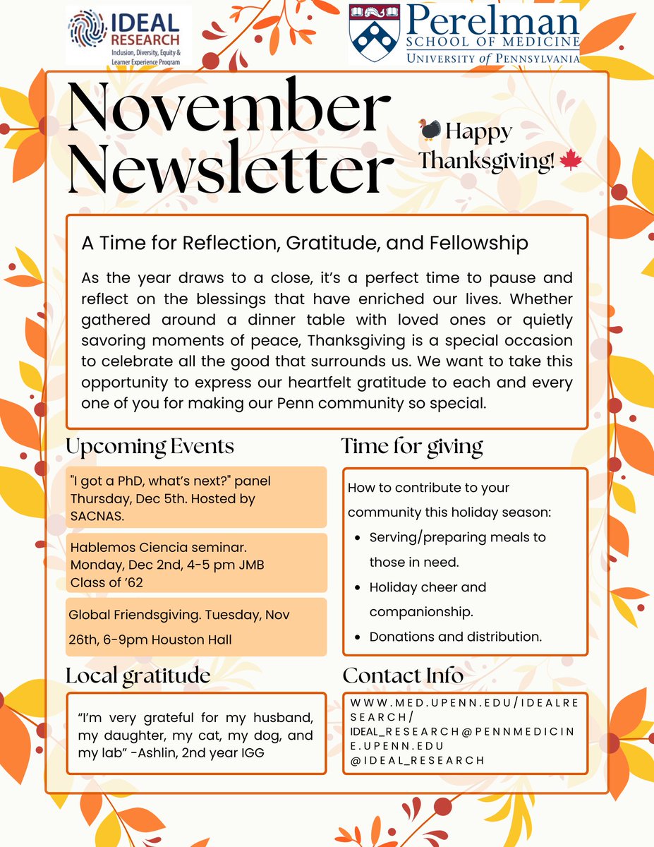 Take a look at our most recent IDEAL newsletter for this month. Happy Thanksgiving everyone!