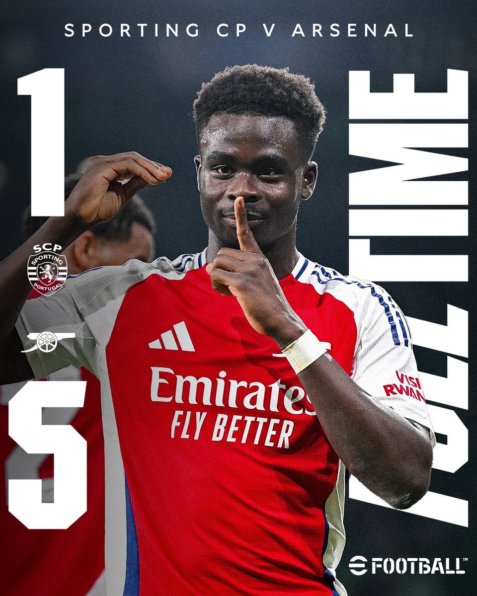 Arsenal_FRA's tweet photo. FT | Sporting CP 1-5 Arsenal

Arsenal ÉTEINT le Sporting et leur inflige leur première défaite à domicile depuis le 5 octobre 2023 !

Malgré un coup de chaud en début de deuxième mi-temps avec la réduction du score d’Inacio, c’est une prestation XXL de nos Gunners !

Vos avis & votre homme du match ? 💭