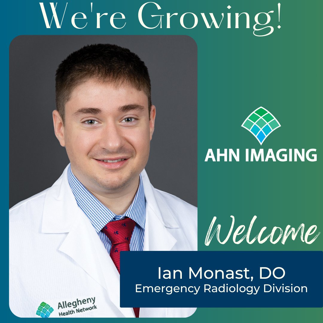 Please join us in welcoming Dr. Ian Monast to the AHN Imaging Institute Emergency Radiology Division.
Dr. Monast will be working remotely.
#AHNImaging <a href="/AHNRadRes/">AHN Diagnostic Radiology Residency</a> <a href="/AHNToday/">AHN</a> #WeAreGrowing #NewHire #NewRadiologist #Radiologist