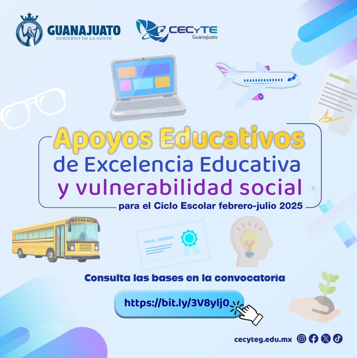 ¡Atención comunidad educativa! 📚🌟 

No pierdas la oportunidad de acceder a estos importantes apoyos. 💡📖 Revisa toda la información en: bit.ly/3V8ylj0

 #SOYCECYTEG #ElGobiernoDeLaGente