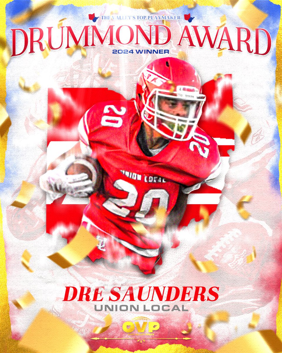 OhioValleyPreps's tweet photo. 🏆 Introducing your 2024 Drummond Award Winner @SheLuvDre20 of Union Local signifying the top playmaker of the season!

Big Play Dre was electric for the Jets this season totaling 787 receiving yards and 9 TDs, picking off 4 passes, and posting over 500 return yards and 3 TDs. https://t.co/pxyonPvgGh