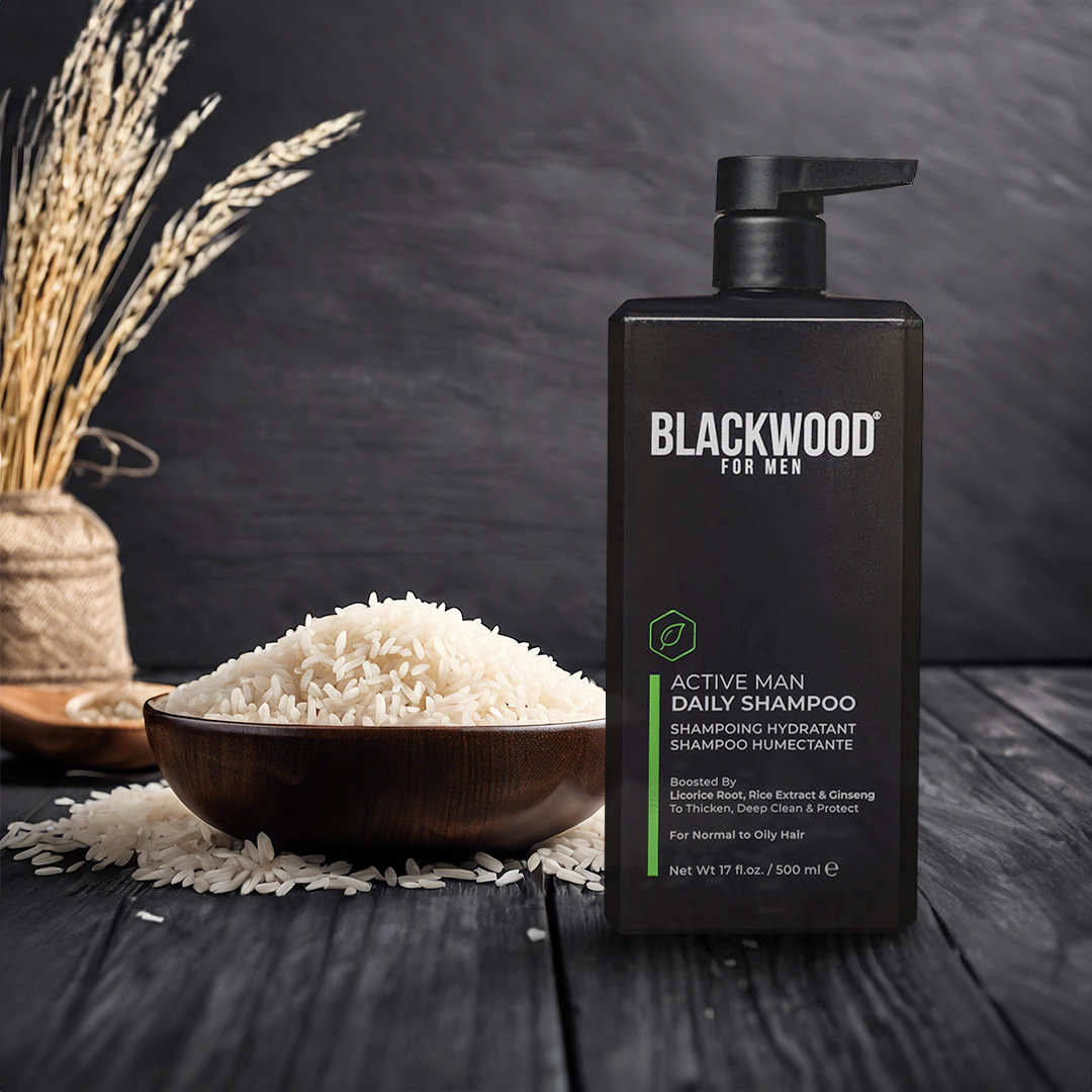 Blackwoodformen's tweet image. Say goodbye to oily and thin hair with our Active Man Daily Shampoo! 🧑🏻 Our #BotanicalBoost formula, enriched with rice extract and Panax ginseng, regulates excess oil, promotes healthy hair growth, and improves blood circulation for fuller, voluminous locks. 🌿#haircare #shampoo