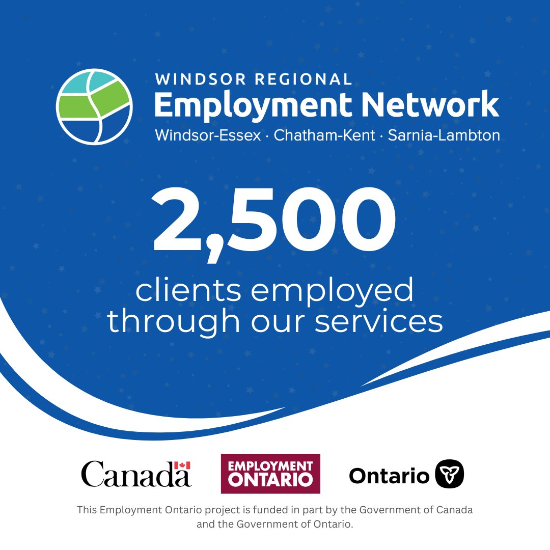 Thanks to the support of local employment service providers of the <a href="/WRE_Network/">Windsor Regional Employment Network (WREN)</a>, over 2,500 individuals have successfully found employment!

We're proud to celebrate this achievement and the ongoing efforts to create opportunities, build careers, and retain local talent. Here's