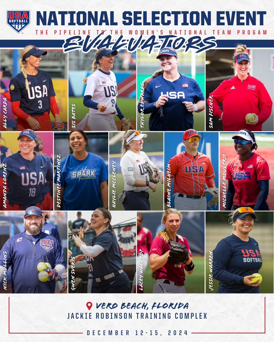USA Softball (@usasoftball) on Twitter photo A 𝙨𝙩𝙖𝙧-𝙨𝙩𝙪𝙙𝙙𝙚𝙙 lineup 🤩
Check out the list of 𝗲𝘃𝗮𝗹𝘂𝗮𝘁𝗼𝗿𝘀 that will be at the 2024 National Selection Event, 𝘱𝘳𝘦𝘴𝘦𝘯𝘵𝘦𝘥 𝘣𝘺 <a href="/DICKS/">DICK'S Sporting Goods</a> 🥎
𝐌𝐨𝐫𝐞 𝐢𝐧𝐟𝐨 » go.usasoftball.com/2024NSE A 𝙨𝙩𝙖𝙧-𝙨𝙩𝙪𝙙𝙙𝙚𝙙 lineup 🤩
Check out the list of 𝗲𝘃𝗮𝗹𝘂𝗮𝘁𝗼𝗿𝘀 that will be at the 2024 National Selection Event, 𝘱𝘳𝘦𝘴𝘦𝘯𝘵𝘦𝘥 𝘣𝘺 <a href="/DICKS/">DICK'S Sporting Goods</a> 🥎
𝐌𝐨𝐫𝐞 𝐢𝐧𝐟𝐨 » go.usasoftball.com/2024NSE