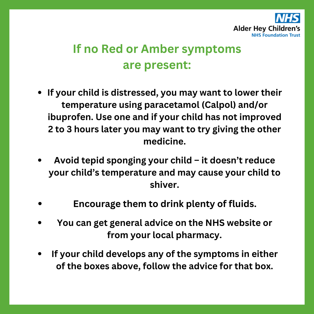 Fevers &amp; high temperatures are one of the most common reasons that children &amp; young people come to our A&amp;E 🏥 Did you know we have guidance to help you decide whether a trip to A&amp;E is the right option? You can find more symptoms on our website at: alderhey.nhs.uk/conditions/sym…