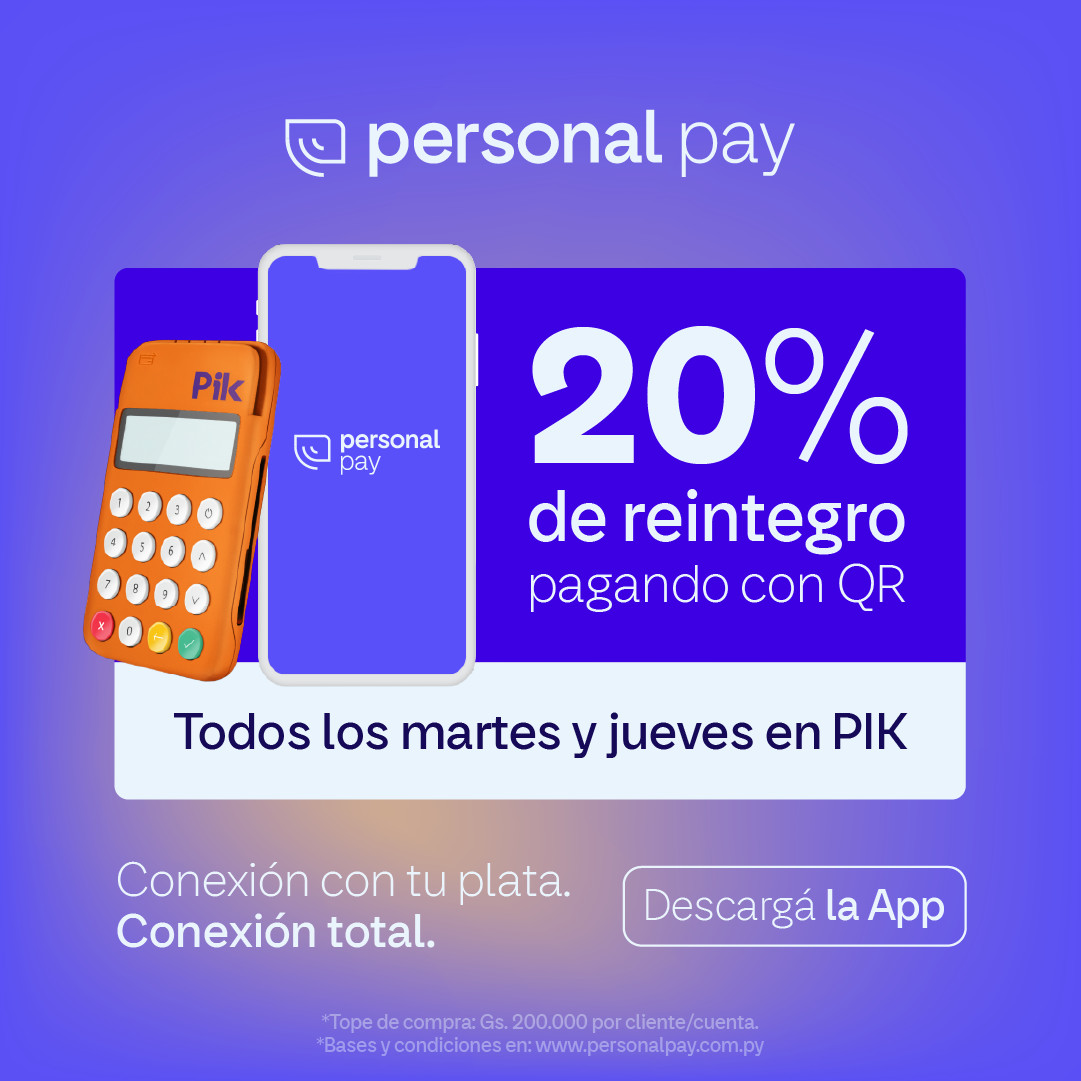 personalpaypy's tweet image. ¡Los martes y jueves son de Pik! Hacé tus compras en comercios adheridos y aprovechá 20% de reintegro pagando con Personal Pay. #PersonalPay