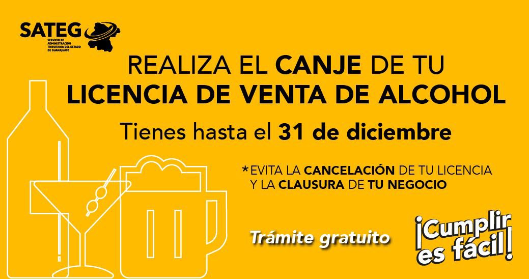 ¡Todavía estás a tiempo! Realiza tu canje de licencia de alcoholes, tienes hasta el 31 de diciembre🗓️
El trámite es gratuito y en SATEG estamos para asesorarte.
Evita multas y clausura de tu negocio. ¡Cumplir es fácil!
📲 sateg.gob.mx