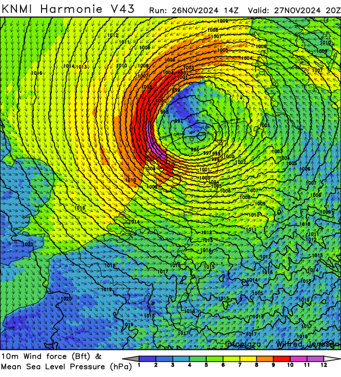 FlevolandWeer's tweet image. Voor morgenavond de weersverwachting goed in de gaten houden, want we krijgen mogelijk met storm #Conall te maken. Meeste wind lijkt voor de Noordoostpolder te zijn. Daar kans op zeer zware windstoten (&amp;gt;100 km/u) en storm (9 Bft) op het IJsselmeer. Check omroepflevoland.nl/weer