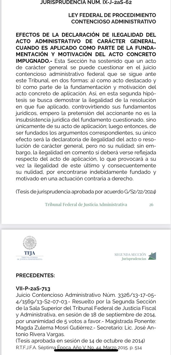 MilanSilva17's tweet photo. Tesis publicada en la Revista del TFJA en su edición de “noviembre”, que nos habla sobre los efectos en caso de que se declare ilegal “el acto administrativo de carácter general” cuando es aplicado como parte de la fundamentación y motivación del acto.
👇 https://t.co/Tv1I04DsD1