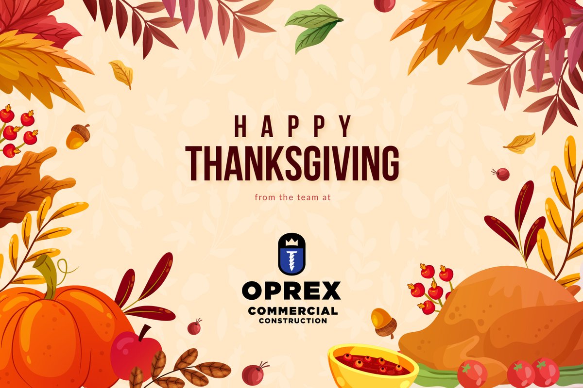 Happy Thanksgiving from all of us at OPREX Construction! 🦃🍁 Wishing you a joyful and blessed holiday!
#Thankful #oprexconstruction