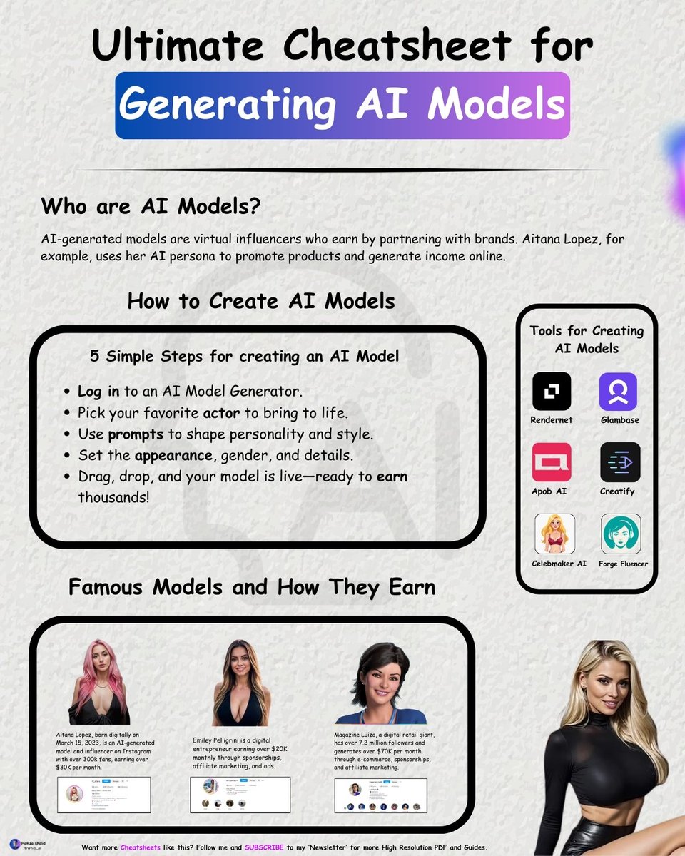 I Created an AI influencer from scratch in 3 minutes now making me $4,000 a month.

No skills &amp; Efforts, just 5 minutes of work a day.

I Built a Guide showing you completely from scratch.

I Would charge 99$, but FREE for the next 24 hours

- Like and Repost + Reply "AI Model