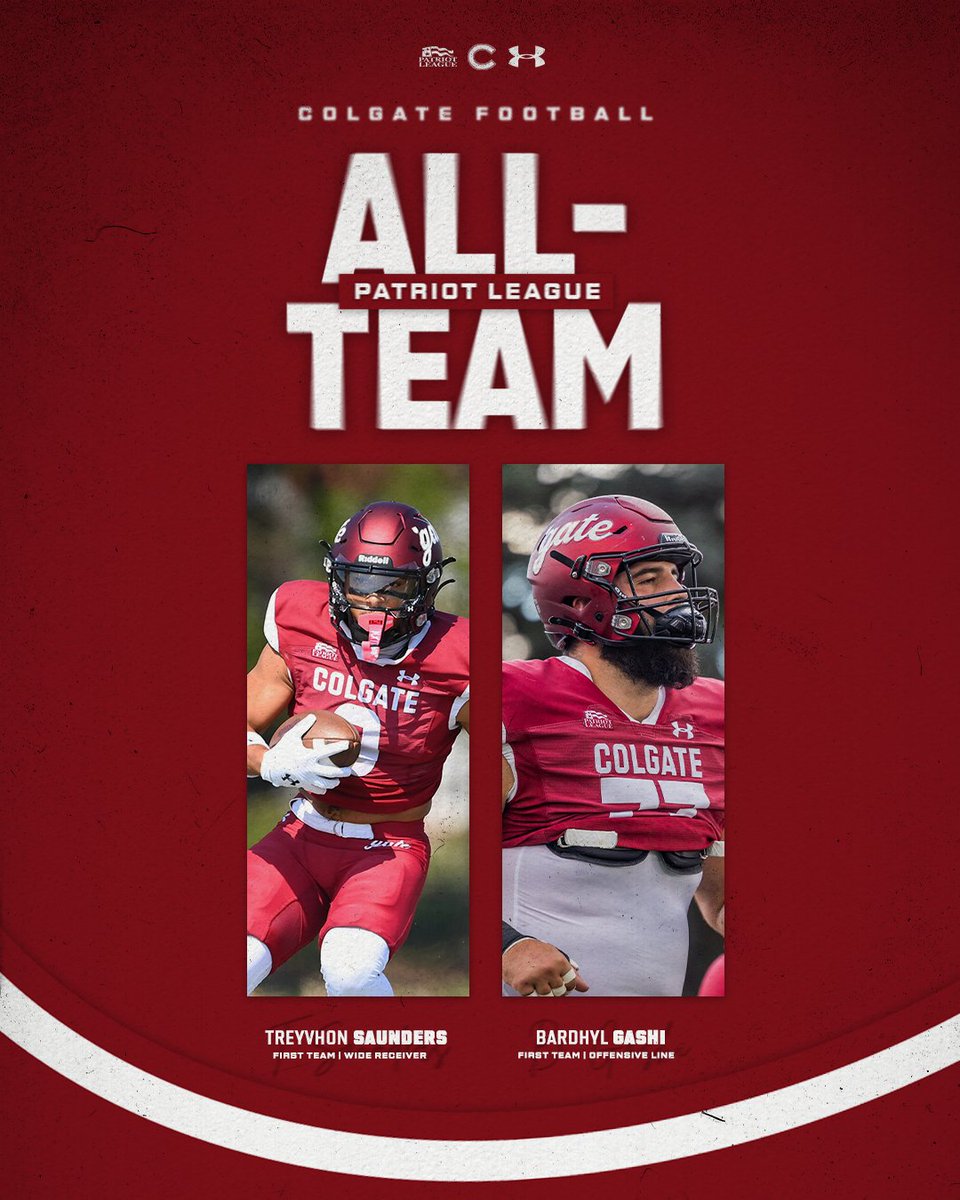 Colgate Football (@colgatefb) on Twitter photo Offensive Weapons 😤
<a href="/treyvhon2/">treyvhon saunders ✞</a> placed 2nd in the FCS with 88 receptions, breaking the program record for most catches in a season
<a href="/BardhylG/">Bardhyl Gashi</a> earned his 3rd straight All-League nod starting in all 12 games this year
📰 | bit.ly/3V9KtQO
#GoGate | #ThreeForTheGate Offensive Weapons 😤
<a href="/treyvhon2/">treyvhon saunders ✞</a> placed 2nd in the FCS with 88 receptions, breaking the program record for most catches in a season
<a href="/BardhylG/">Bardhyl Gashi</a> earned his 3rd straight All-League nod starting in all 12 games this year
📰 | bit.ly/3V9KtQO
#GoGate | #ThreeForTheGate
