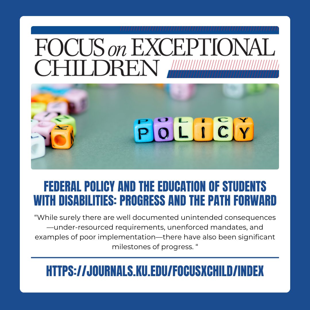 📰 Article of the Day 📰

Achievement is on the rise for students with disabilities thanks to policies like NCLB. What milestones have we reached, and where do we go from here? 🌟📈 #EdPolicy #SpecialEducation

Read here: journals.ku.edu/focusXchild/ar…