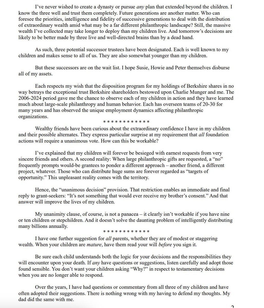 FluentInFinance's tweet photo. Warren Buffett is now worth $150 billion.

But he's giving it all away when he passes away.

He just sent out this letter explaining distributing his wealth: https://t.co/Xy0QmQhnBc