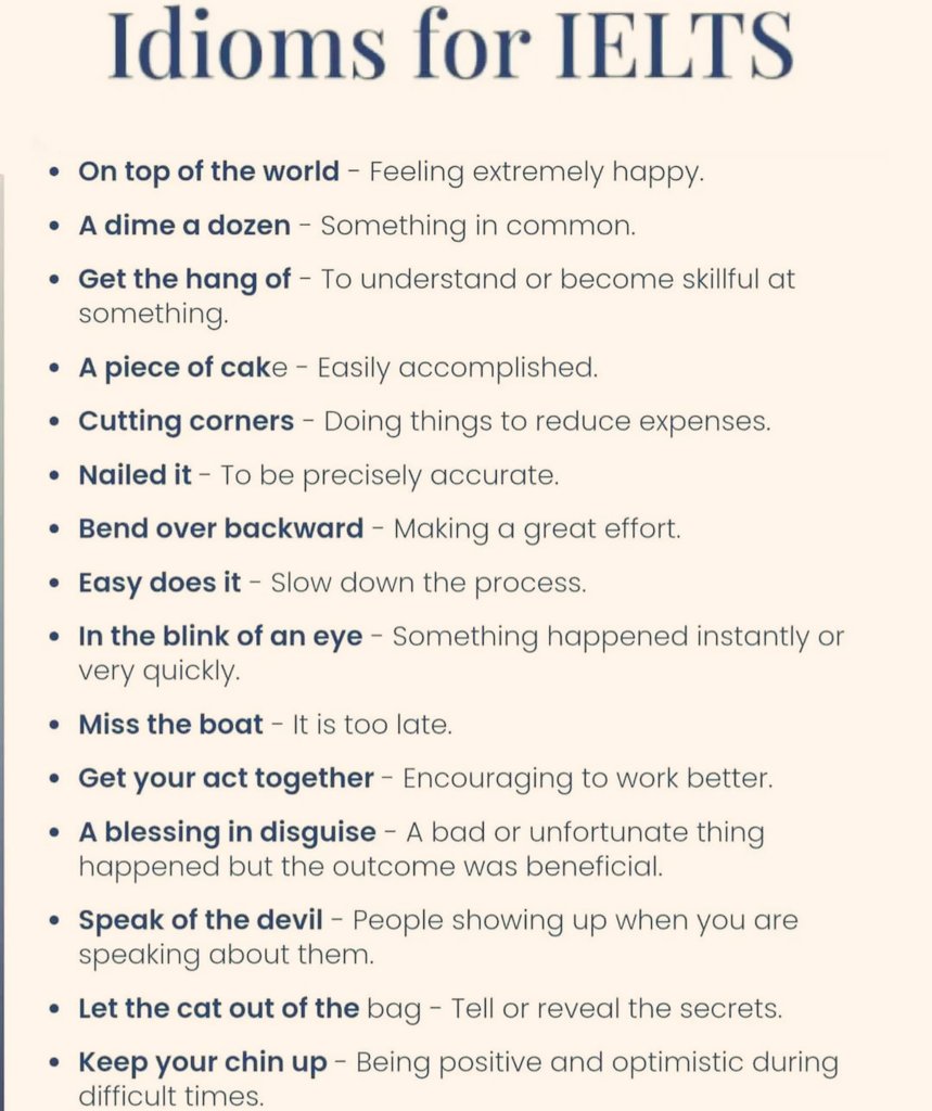 shoaibmalik_009's tweet photo. Idioms for IELTS 👇
#ILETS #EnglishTeacher #EnglishTips #English #idioms https://t.co/vrXvKuU0ym