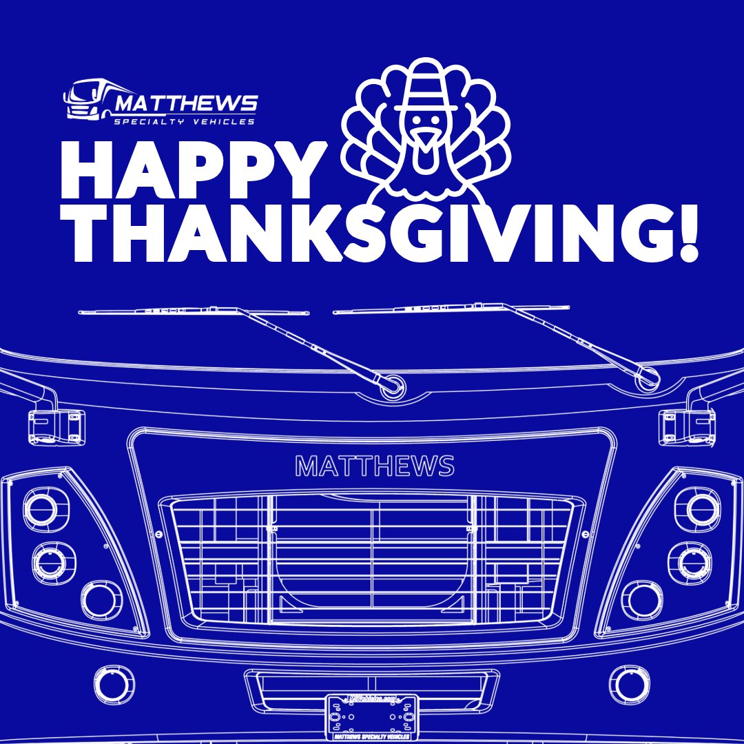 MSVehicles's tweet image. Happy Thanksgiving from all of us at Matthews Specialty Vehicles! 🦃

Wishing everyone a day filled with good food, joy, safe travels, and cherished moments! Just a quick reminder: our offices are closed today and Friday so our team can spend quality time with their families!