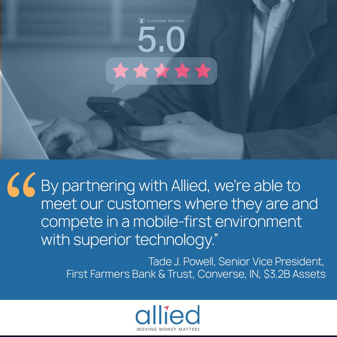 We are humbled by the "5-star" reviews we get from out clients!

Check out what our happy customers have to say about <a href="/AlliedPayment/">Allied Payment</a>'s commitment to #community #FinancialInstitutions and their success:

hubs.ly/Q02ZyGxh0