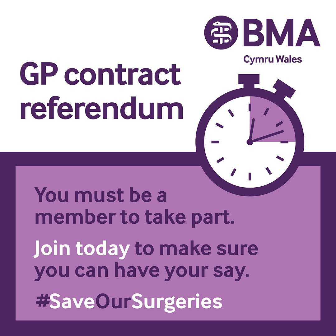 🚨 Attention GPs in Wales! The referendum to accept or reject the new contract is now open. 

📧If you haven't received your papers, check here 

↘️ brnw.ch/21wOZWP. 

👥Not a member yet? Join now brnw.ch/21wOZWO 

#SaveOurSurgeries #BMACymru