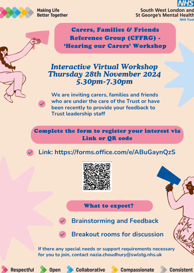 SuttonCarers's tweet photo. Have you got current or recent experience of local #MentalHealth services? #unpaidCarers are invited to join this important @swlstg session to provide feedback and brainstorm #makinglifebettertogether https://t.co/GnxnsmBL22