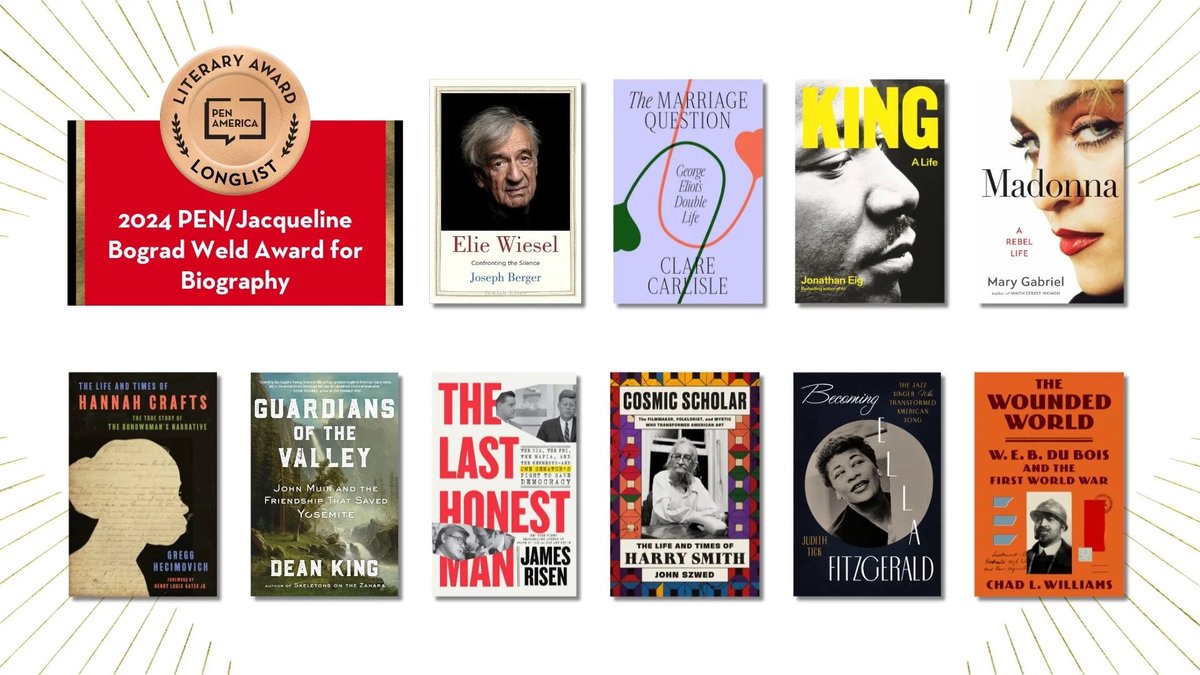 I’m happy to share great news from 2024 PEN America Literary Awards: THE LIFE AND TIMES OF HANNAH CRAFTS has been selected for the Longlist for the PEN/Jacqueline Bograd Weld Award for Biography! pen.org/2024-pen-ameri…