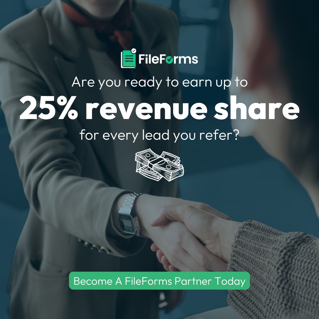 File_forms's tweet image. At #FileForms, we celebrate the business owners and side hustlers who are looking for success! That&apos;s why we offer the FileForms Partner Program. Simplify compliance and elevate your success. Learn more: bit.ly/4e0rz59 #ReferralProgram #BOI #CPA #Finance