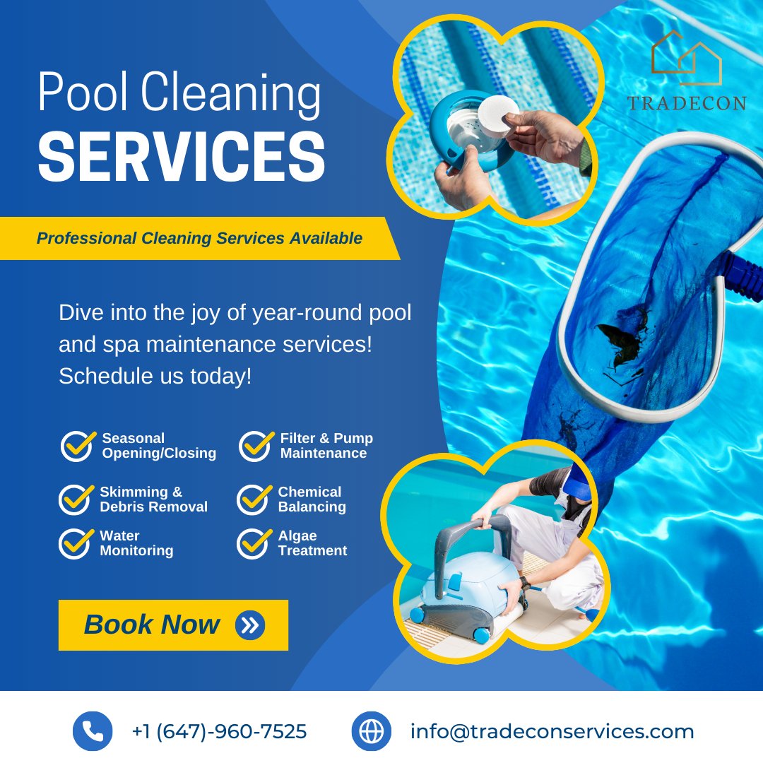 tradecon_inc's tweet photo. Looking to plan ahead for next summer? Connect with us for the most reliable pool cleaning and maintenance services in the GTA! 

How to book with us:
- Call at: +1 (647)-960-7525
- Email at: info@tradeconservices.com

#poolcleaning #poolmaintenance #poolclosing #GTAservices https://t.co/dxEvHFzYkK