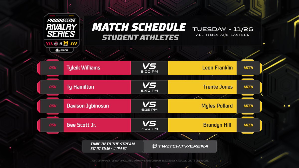 Leon M Franklin III (@leonmfranklin) on Twitter photo There's no rivalry like this one... I'm taking on <a href="/tyleikk/">Tyleik Williams €</a> as part of the @Progressive #RivalrySeries today at 5:00 PM
Tune into twitch.tv/erena to watch me play 🏈 There's no rivalry like this one... I'm taking on <a href="/tyleikk/">Tyleik Williams €</a> as part of the @Progressive #RivalrySeries today at 5:00 PM
Tune into twitch.tv/erena to watch me play 🏈