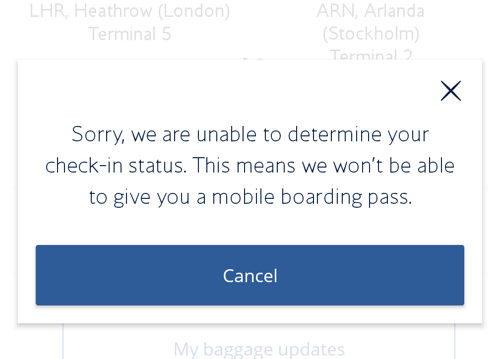 NR0nchetti's tweet photo. @British_Airways why do I always get this when trying to get boarding passes on my mobile. Your chat help says it's just a glitch and live with it ... I have had it for my last 4 flights it's very frustrating. https://t.co/9xOeNSlnQq